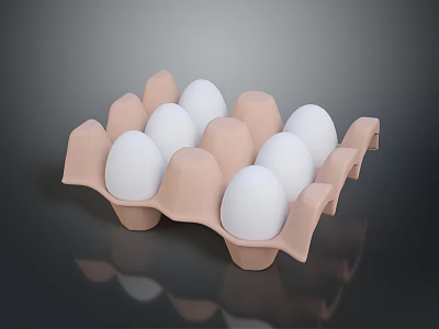 Sturdy Egg Carton Containing Fresh White Eggs as Essential Household Item 3d model