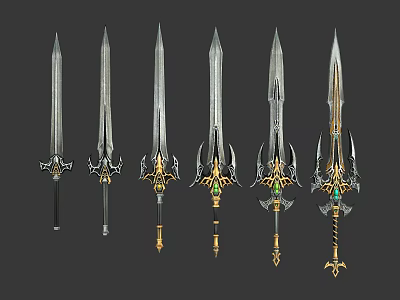 Variety of Decorative Swords with Metallic Finishes and Gemstone Accents 3d model