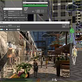 Vibrant Commercial Street with Pedestrians Storefront Displays Green Plants and Modern Buildings