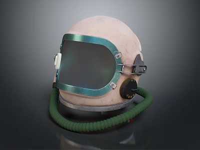 Beige Protective Helmet With Transparent Face Shield Green Frame And Green Hose 3d model