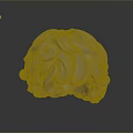 3D Modeled Character Head With Detailed Curly Hair And Smooth Gray Surface