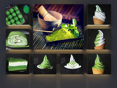 Matcha Themed Hanging Ornaments With Dessert Ice Cream And Cake Shapes 3d model