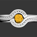 Elegant Silver Ring With Heart Shaped Yellow Gemstone And Small Diamonds