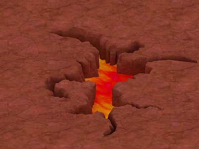 Detailed Microtopography Of Red Ground With Cracks And Flowing Orange Yellow Magma 3d model