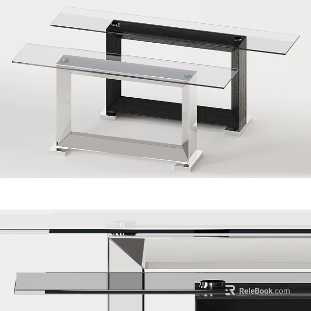 Modern Console Table Design With Glass Top And Metal Frame Structure 3d model