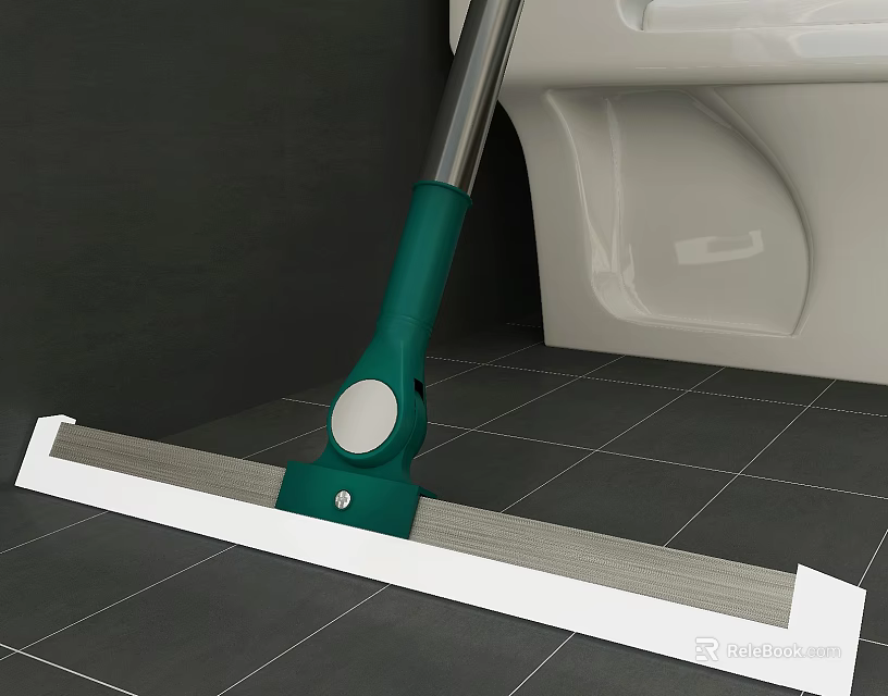 Household Cleaning Mop With Green Handle And White Mop Head On Tile Floor 3d model 