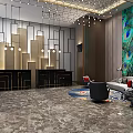 Modern Hotel Lobby Interior With Sofa Seating Marble Floor And Front Desk