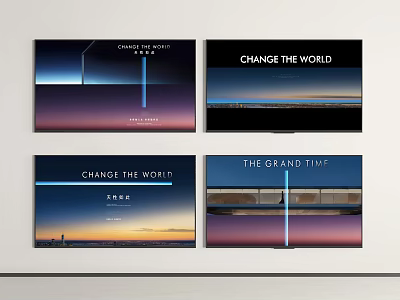 TV Sets Displaying Varied Scenes And Text 3d model