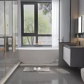 Sleek Modern Bathroom Wall Mounted Vanity With Dark Countertop Mirror Cabinet And Faucet
