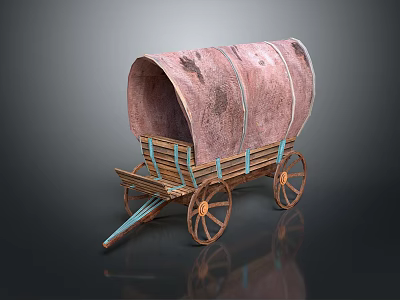Vintage Covered Wagon With Wooden Frame Canvas Cover And Spoked Wheels 3d model