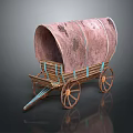 Vintage Covered Wagon With Wooden Frame Canvas Cover And Spoked Wheels