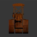 Vintage Orange Rusty Road Roller With Driver Seat And Metal Canopy