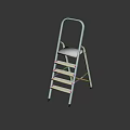 Silver Metal Four Step Ladder With Reflective Surface On Black Background 3d model