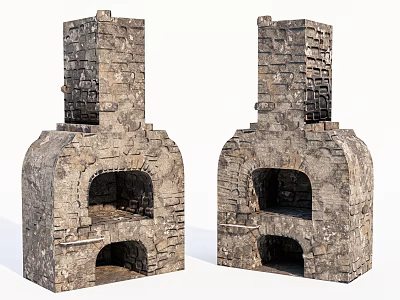 Stone Built Double Cabinets With Open Shelves And Textured Structure 3d model