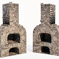 Stone Built Double Cabinets With Open Shelves And Textured Structure 3d model