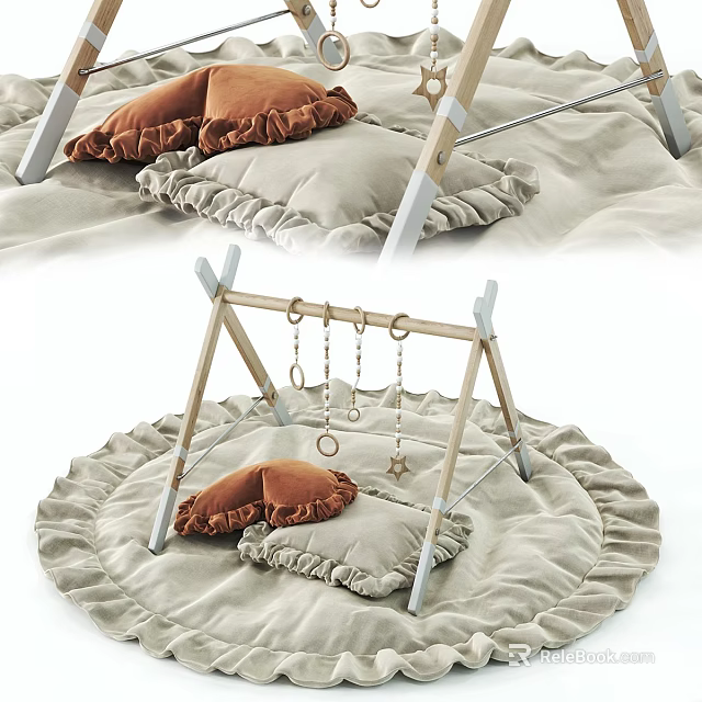 Baby Gym On Ruffled Mat With Cushions 3d model 