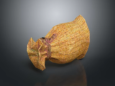 Woven Yellow Daily Life Storage Basket With Decorative Knot Handle Design 3d model