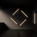 Diamond Shaped Wall Lamp With Linear Lights In Concrete Interior Space