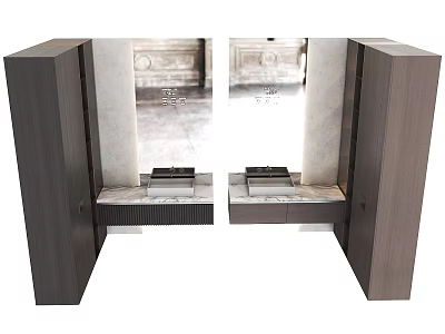 Modern Double Bathroom Vanity With Dark Wood Cabinet And Marble Countertop 3d model