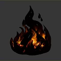 Artistic Flame Sculpture With Upward Flames Dripping Elements And Red Orange Glow On Dark Background