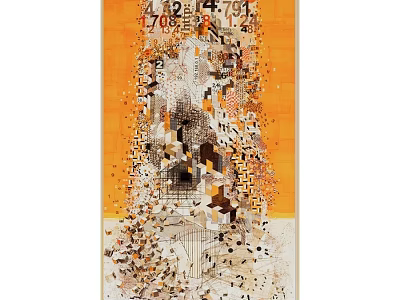 Abstract Number Pattern Photo Frame with Orange Background and Geometric Elements 3d model