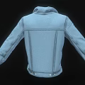 Light Blue Denim Jacket With Black Collar Open Front Buttons And Pockets 3d model