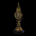 Ornate Antique Gold Table Clock With Intricate Carvings And Decorative Base
