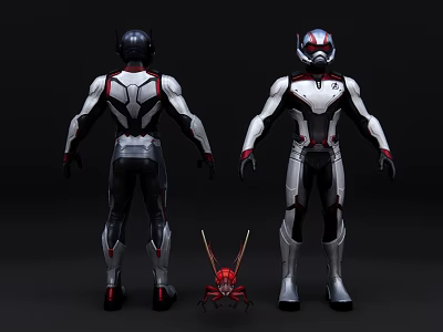 Game Movie Character Armored Suits Front Back Views With Small Ant Companion 3d model