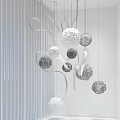 Artistic Green Spherical Hanging Decorations With Golden Ribbons For Modern Indoor Design