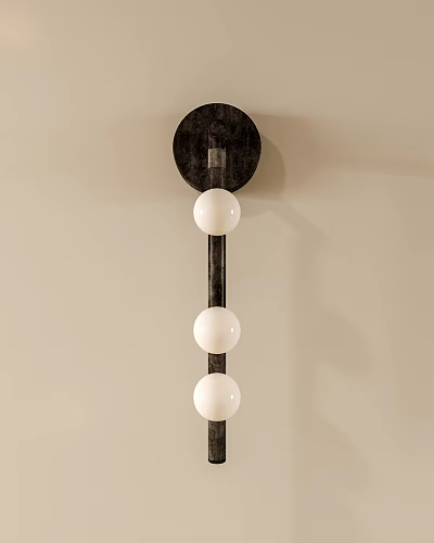 Modern Design Wall Lamp With Three White Globe Shades And Black Metal Frame 3d model