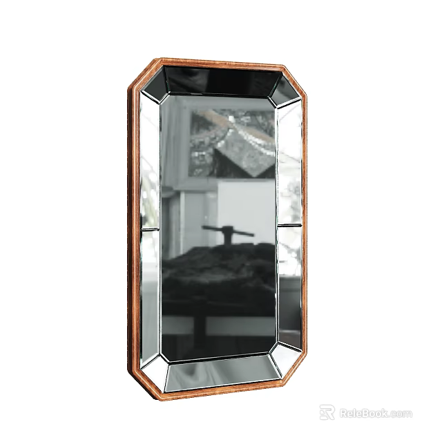 Decorative Octagonal Mirror with Wooden Frame and Reflective Surface for Home Interior 3d model 
