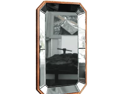 Decorative Octagonal Mirror with Wooden Frame and Reflective Surface for Home Interior 3d model