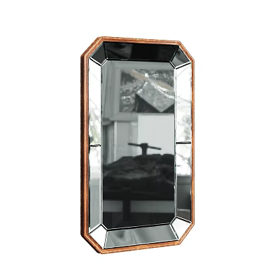 Decorative Octagonal Mirror with Wooden Frame and Reflective Surface for Home Interior 3d model