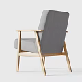 Modern Gray Fabric Armchair With Wooden Armrests And Legs Design