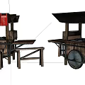 Vintage Wooden Functional Cart For Outdoor Food Stall With Awning And Tables