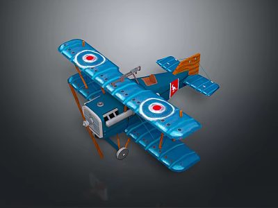 Vintage Blue Biplane Passenger Plane Model With Red Insignia And Classic Design Details 3d model
