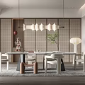 Quiet restaurant table and chair combination chandelier floor lamp 3d model