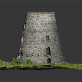 Historic Stone Tower Model With Green Grass Base And Small Windows