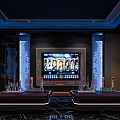 Luxurious KTV Interior Design With Red Sofas Large Screen And Blue Lighting 3d model
