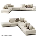 Beige L Shaped Double Sofa With Multiple Cushions And Modern Design