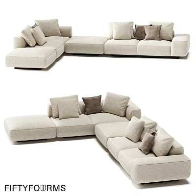 Beige L Shaped Double Sofa With Multiple Cushions And Modern Design 3d model