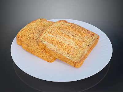 Golden Crispy Toast Slices Served On White Plate For Breakfast 3d model
