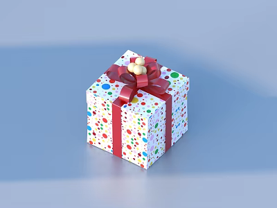Colorful Decorative Gift Box With Polka Dot Pattern Red Ribbon And Bowknot 3d model