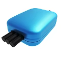 Blue Square Shaped Portable Electronic Device with Black Connector and Compact Design
