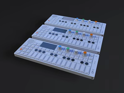 Three White Commercial Equipment Control Panels With Multiple Knobs Buttons And Displays 3d model