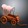 Classic Wooden Carriage Detailed Structure With Pink Cover And Spoked Wheels