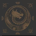 Intricate Circular Dragon Carving Art With Blue Background And Square Motifs
