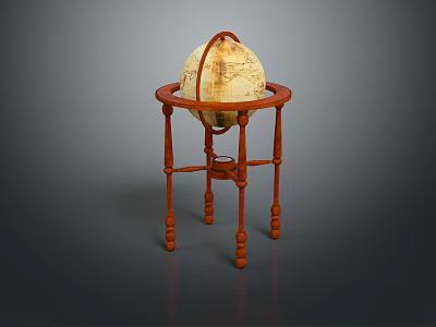 Elegant Antique Globe On Ornate Wooden Stand For Home Decor 3d model