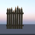 Rustic Wooden Spiked Fence Structure With Bound Ropes And Sharpened Tops 3d model