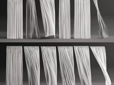 Various Pleated Curtain Designs With Elegant Drapery And Fabric Styles 3d model